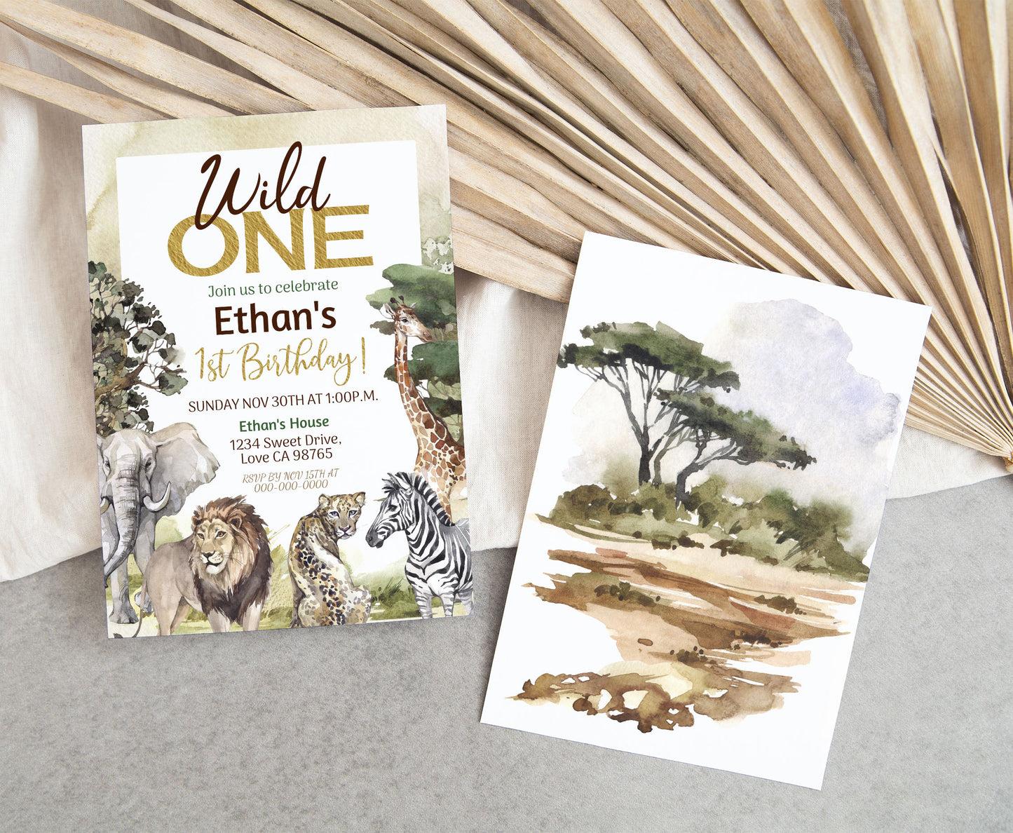 Wild One Birthday Invitation | Safari 1st birthday Party Invite - 35I