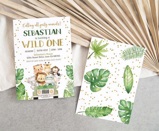 Wild One Safari Birthday Invitation | Editable SafariParty Invite - 35E