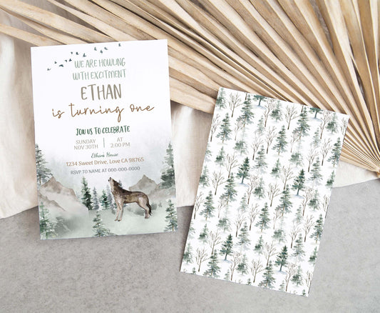 Wolf Party Invitation | Editable Forest Birthday Invite - 47H