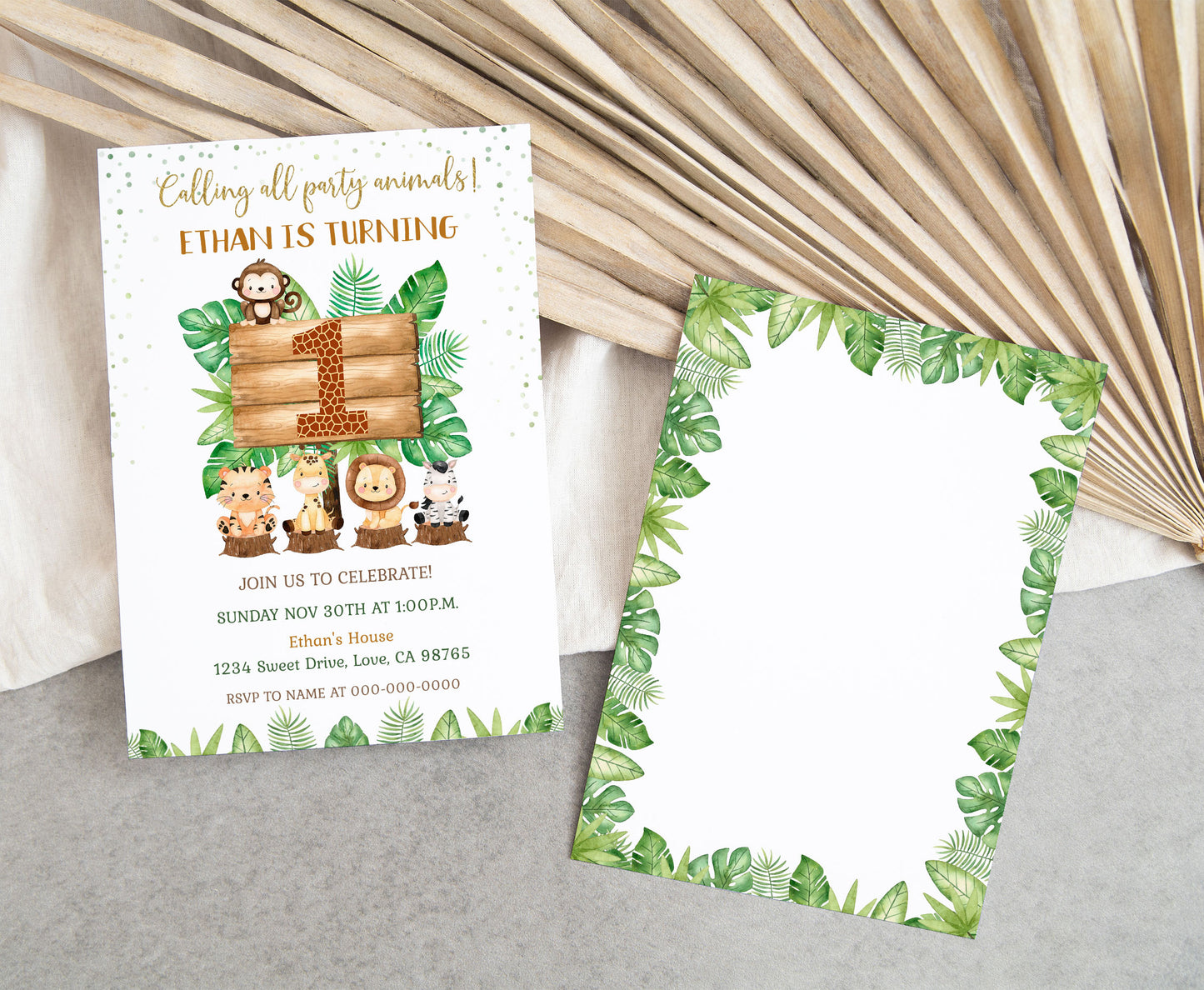 Safari 1st Birthday Invitation | Editable Jungle Theme Party Invited - 35E