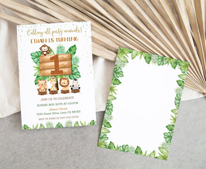 Safari 1st Birthday Invitation | Editable Jungle Theme Party Invited - 35E