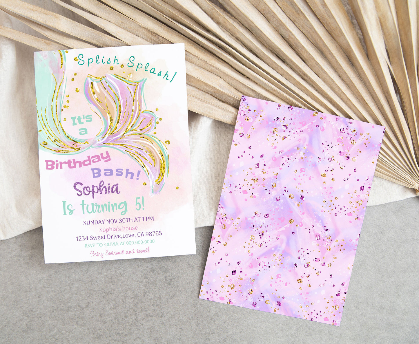 Editable Mermaid Birthday Invitation | Girl Under The Sea Party Invite - 20E