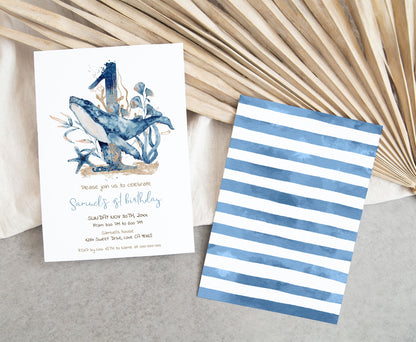 Whale first birthday Invitation | Editable Under the sea Invite - 44C