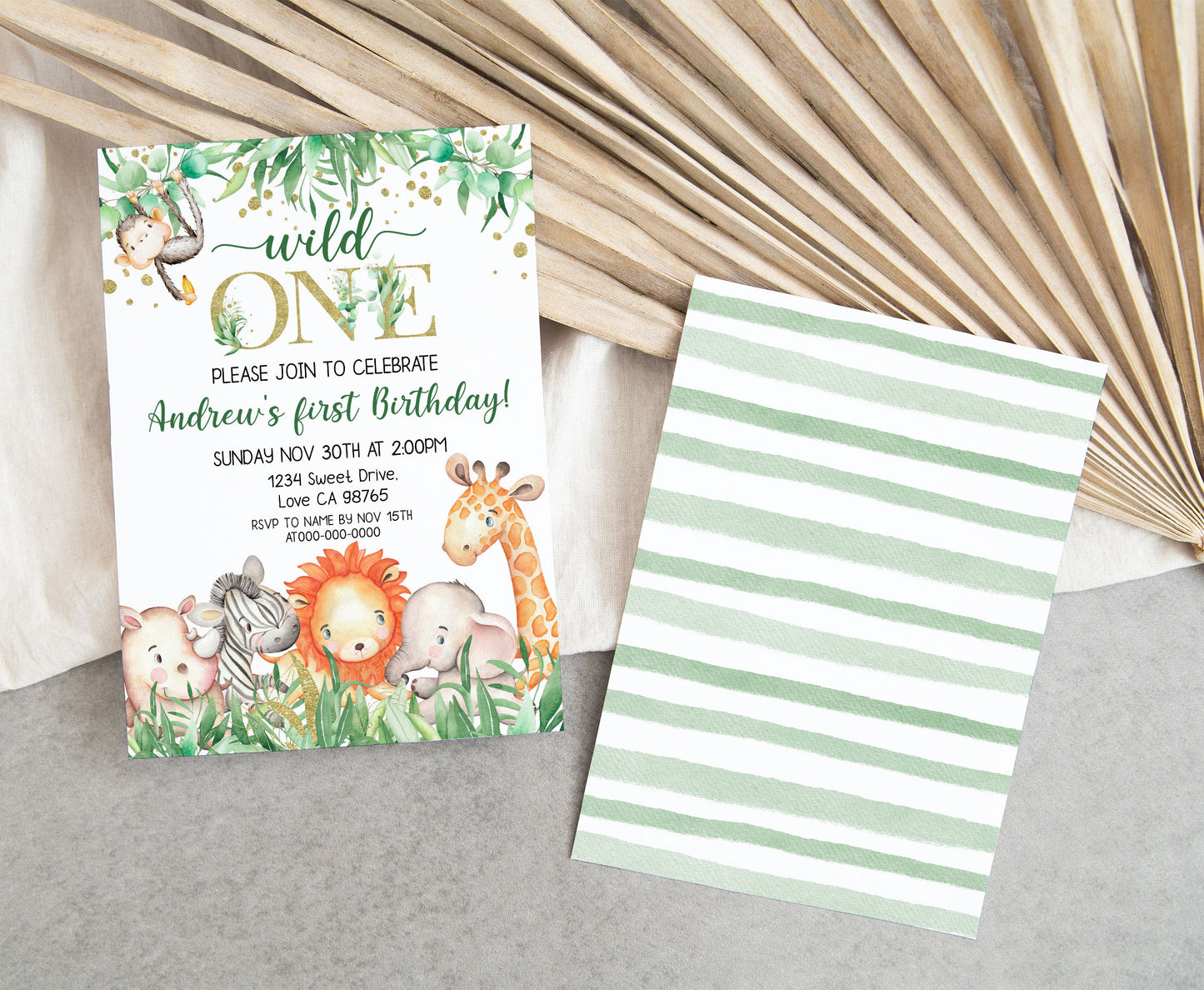 Safari Birthday Invitation | Editable Jungle Animals Party Invite - 35J