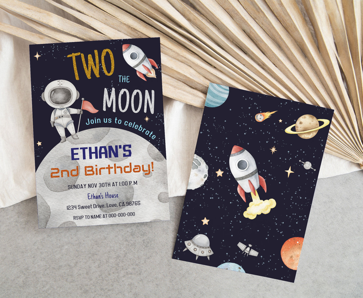 Two The Moon Party Invitation | Editable Space 2nd Birthday Invite - 39C