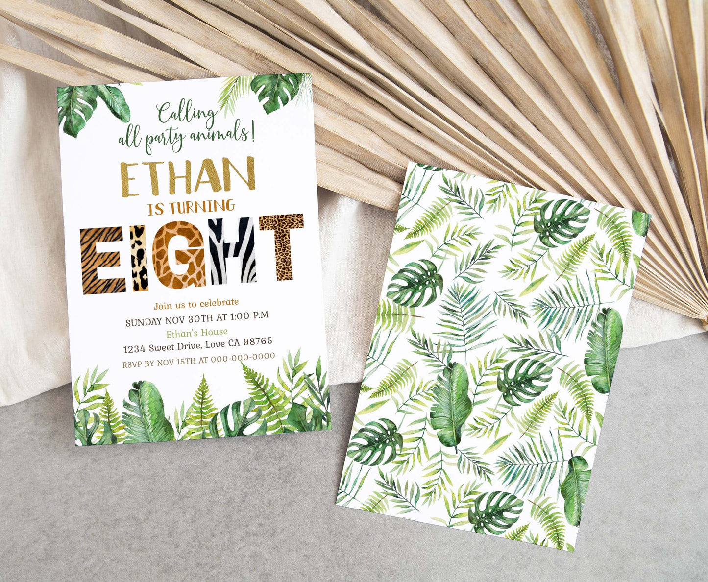 Safari 8th Birthday Invitation | Editable Jungle Party Invitation - 35H