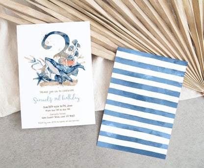 Whale third Birthday Invitation | Editable Under the sear Invite - 44C