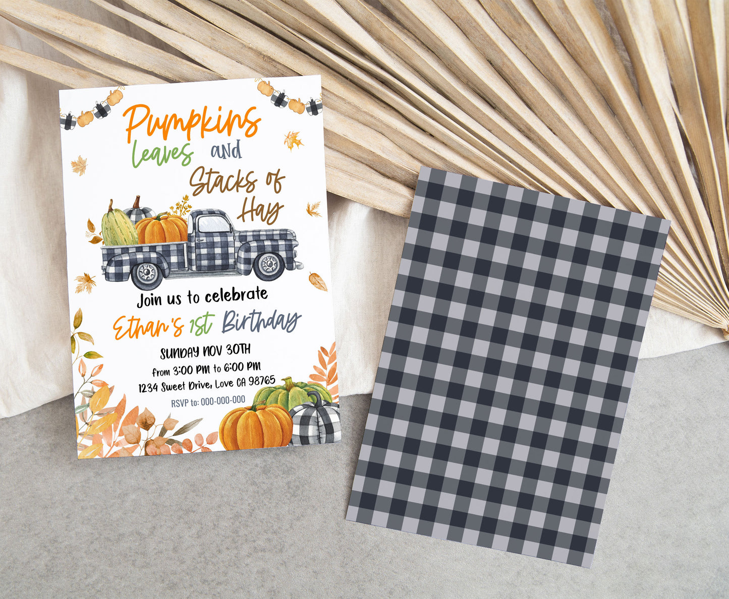 Pumpkin Truck Invitation | Editable Pumpkin Birthday Party - 30K