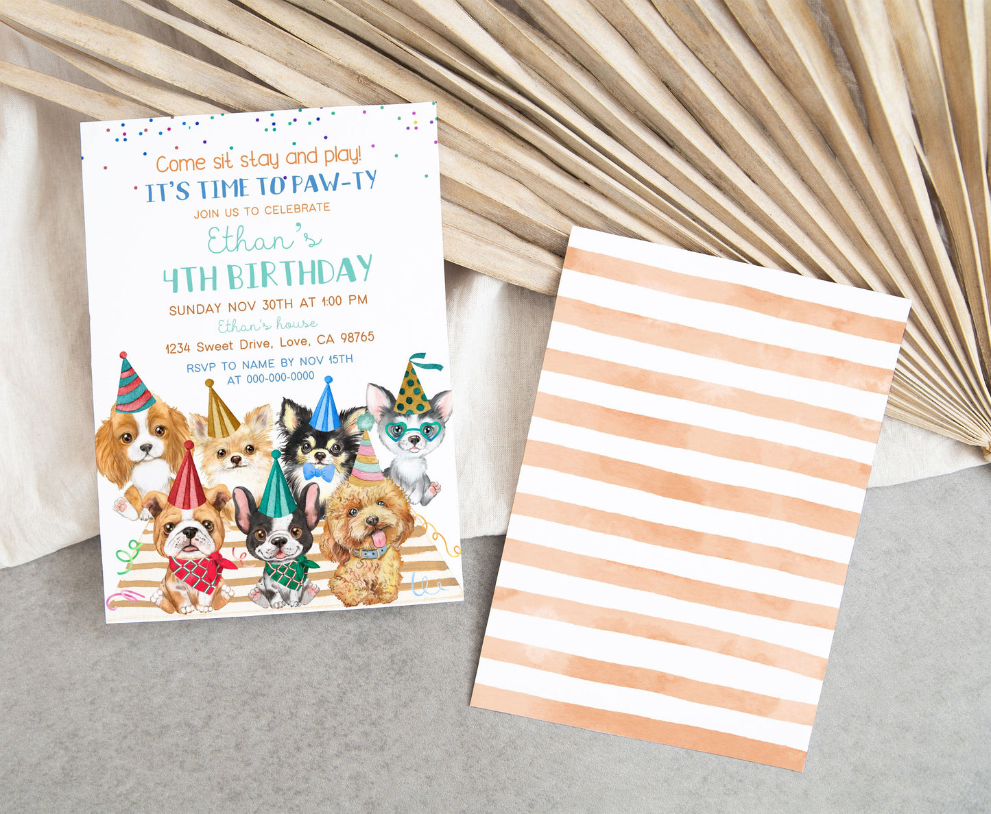Puppy Dogs Birthday Invitation | Editable Dogs Party Invite - 72B
