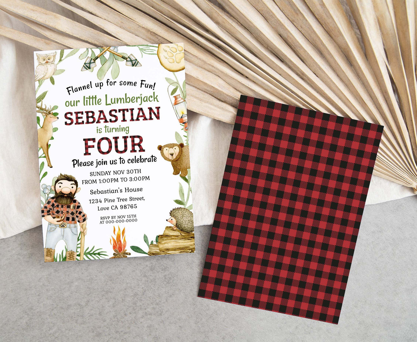 Buffalo Plaid Invitation | Editable Lumberjack Birthday Invite - 19A