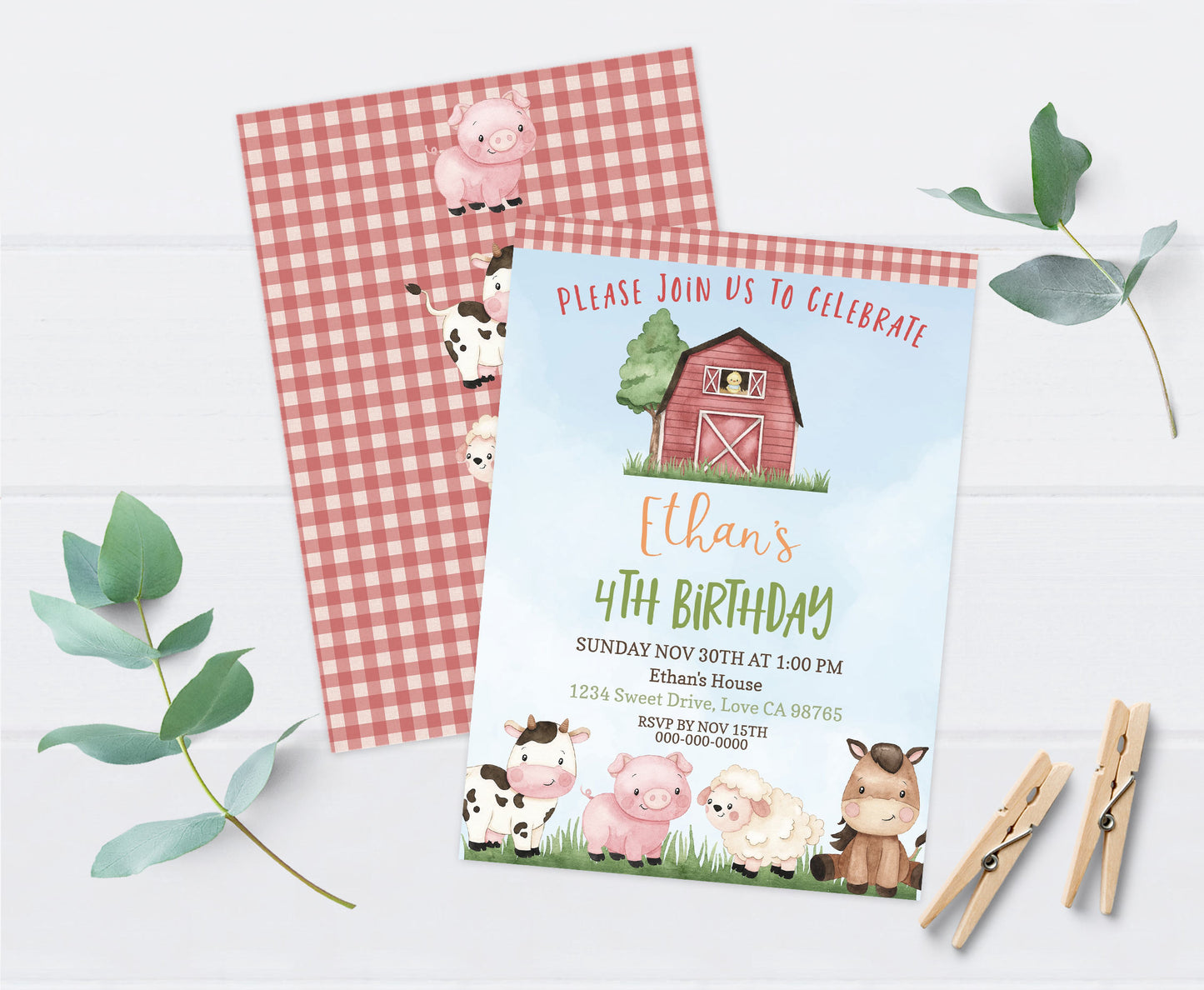 Farm Birthday Invitation | Editable Barnyard Party Invite - 11A