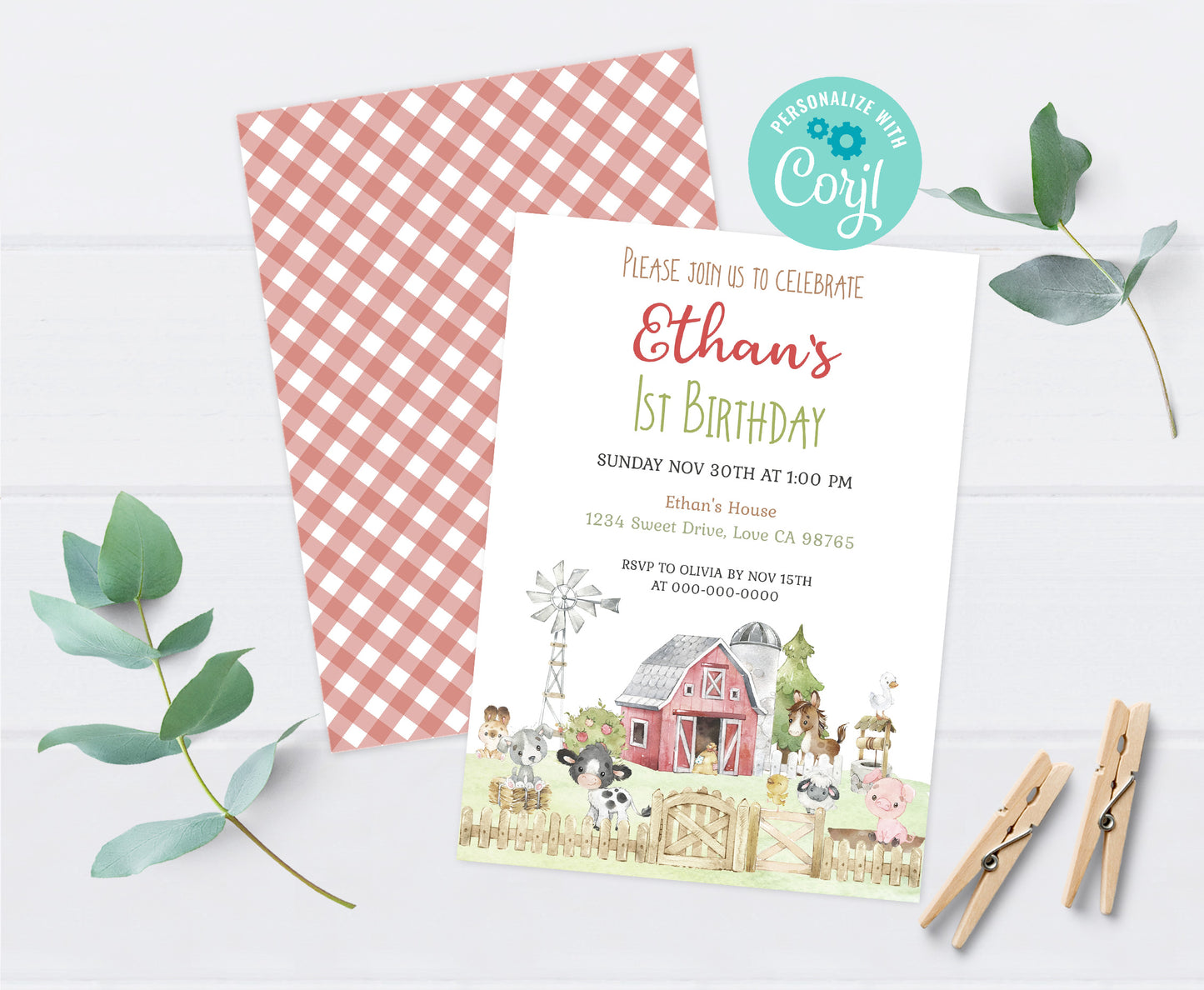 Farm Birthday Invitation | Editable Barnyard Bash Invite - 11C1