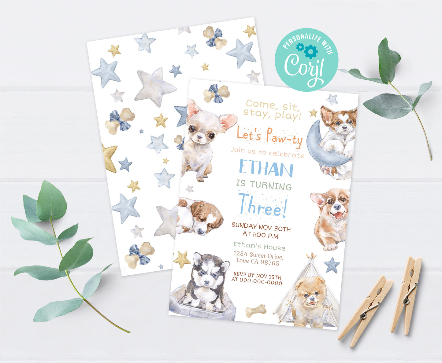 Dog Birthday Invitation | Editable Puppy Party Invite - 72A