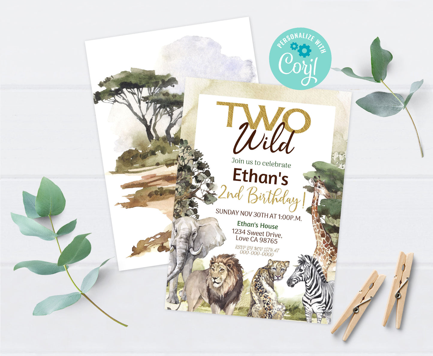 Two wild Birthday Invitation | Safari 2nd birthday Party Invite - 35I