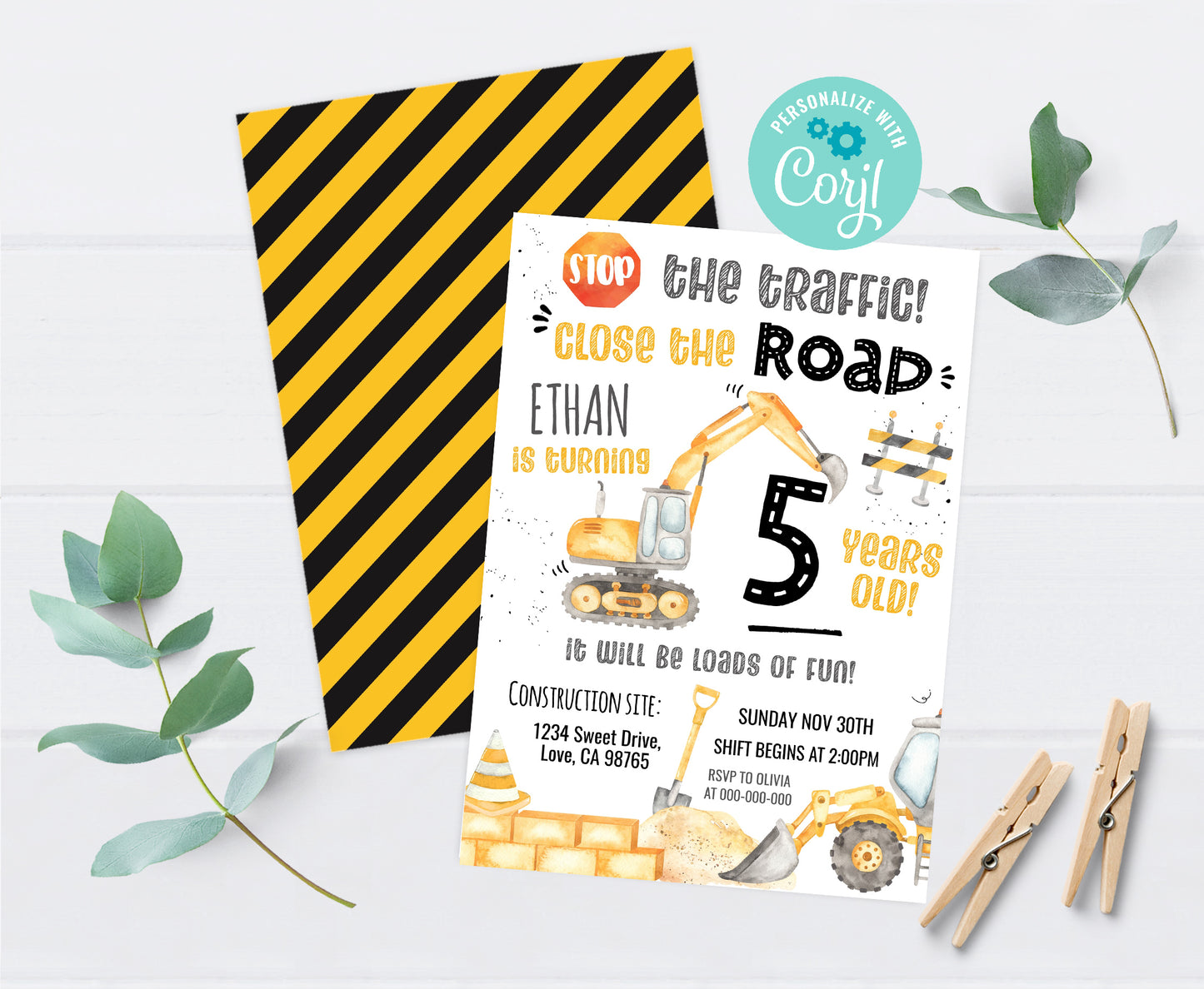 Construction Birthday Party Invitation | Editable Under Construction Theme Invite - 07A