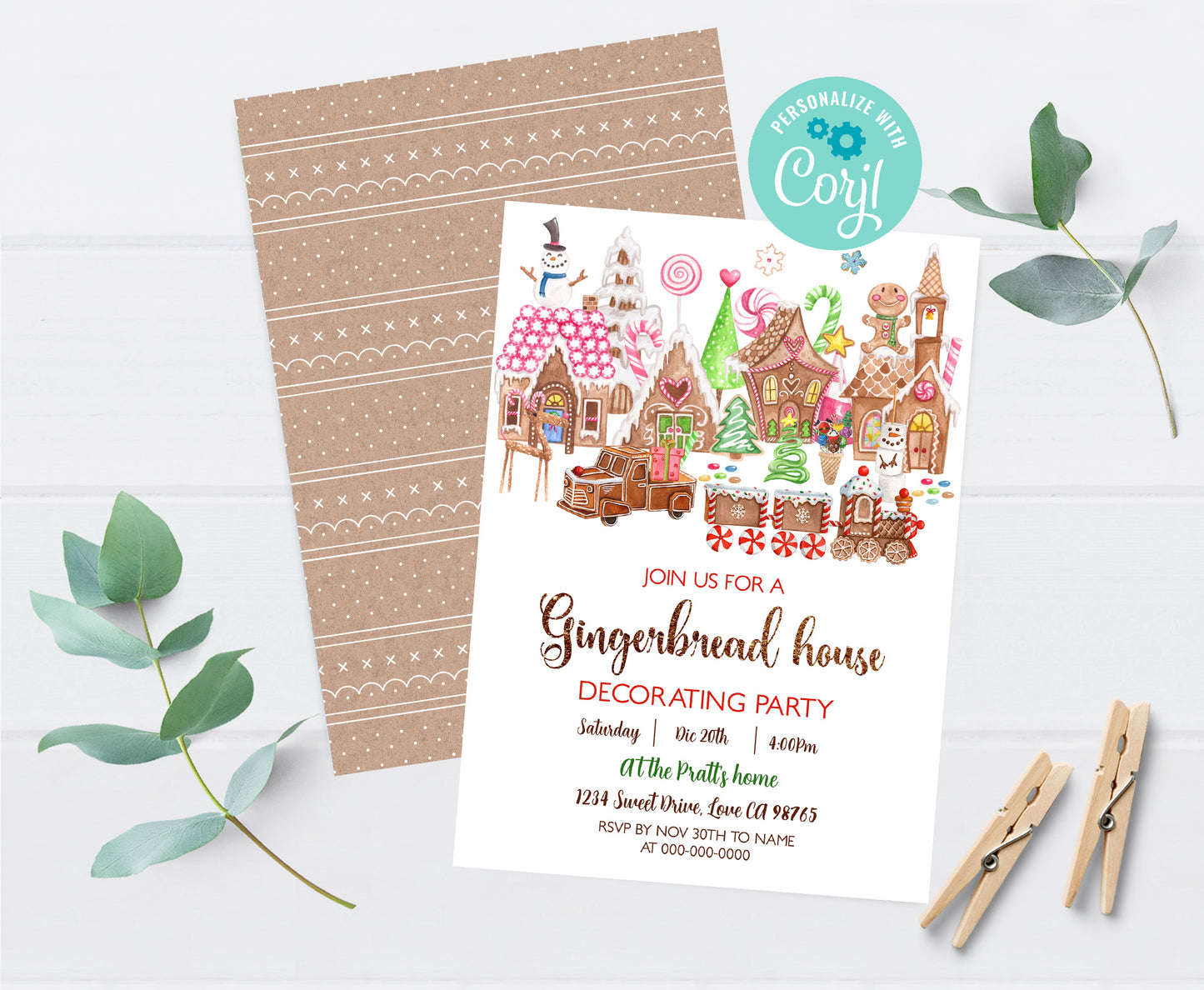 Gingerbread house decorating party invitation | Editable Christmas cookie party invite - 112F