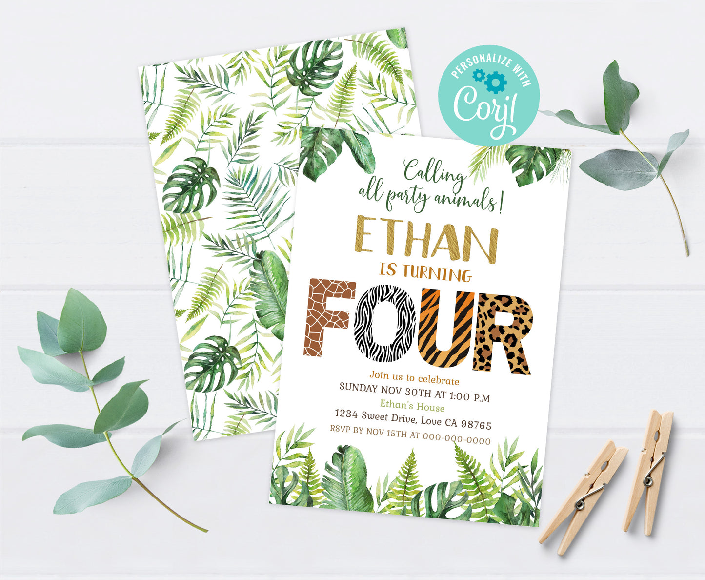 Safari 4th Birthday Invitation | Editable Jungle Party Invite - 35H