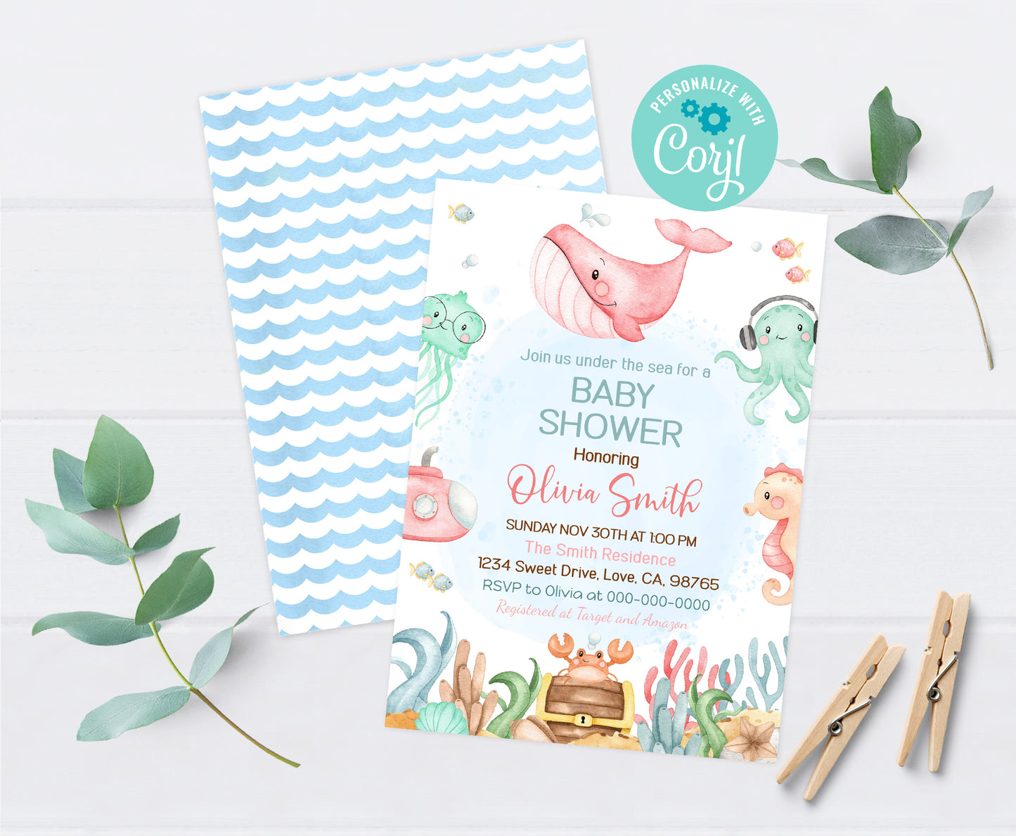 Editable Girl Under the Sea Baby Shower Invitation | Ocean shower Invite - 44A