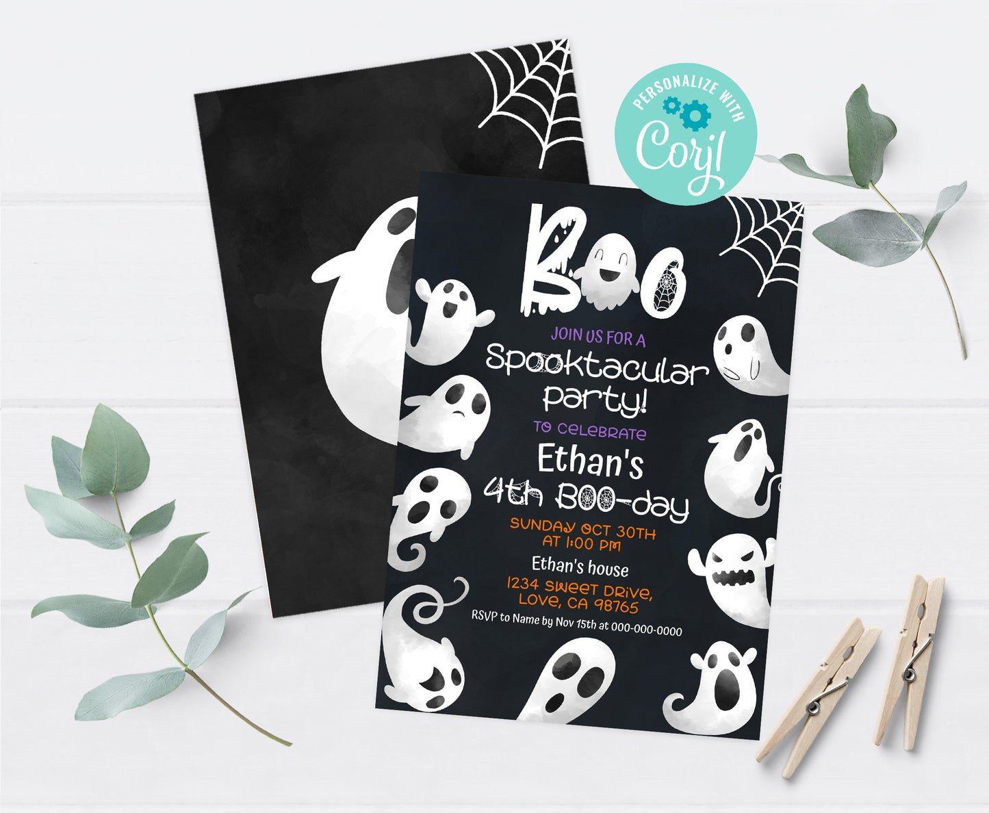 Ghost Birthday Invitation | Editable Halloween Party Invite - 115K