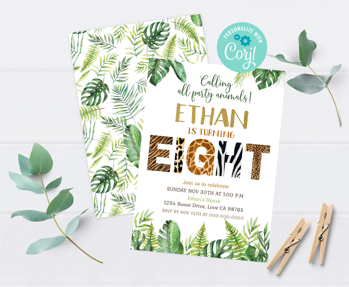 Safari 8th Birthday Invitation | Editable Jungle Party Invitation - 35H