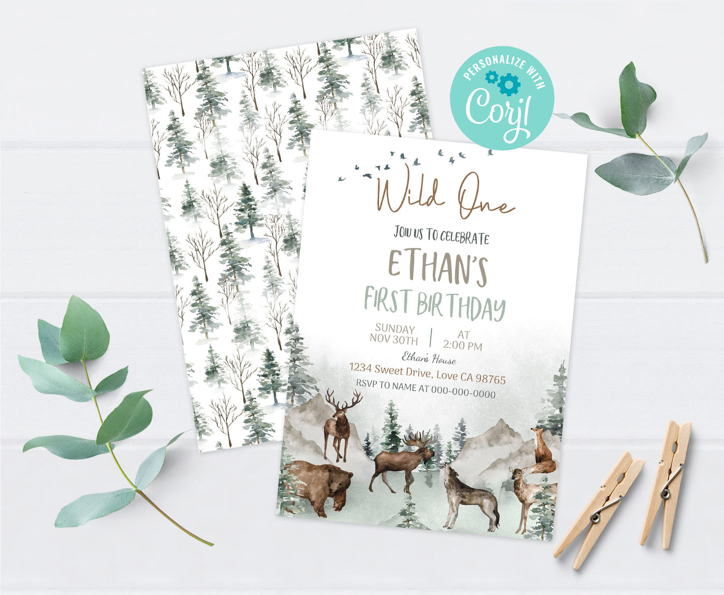 Woodland Animals Birthday Invitation | Editable Forest Party Invite - 47H