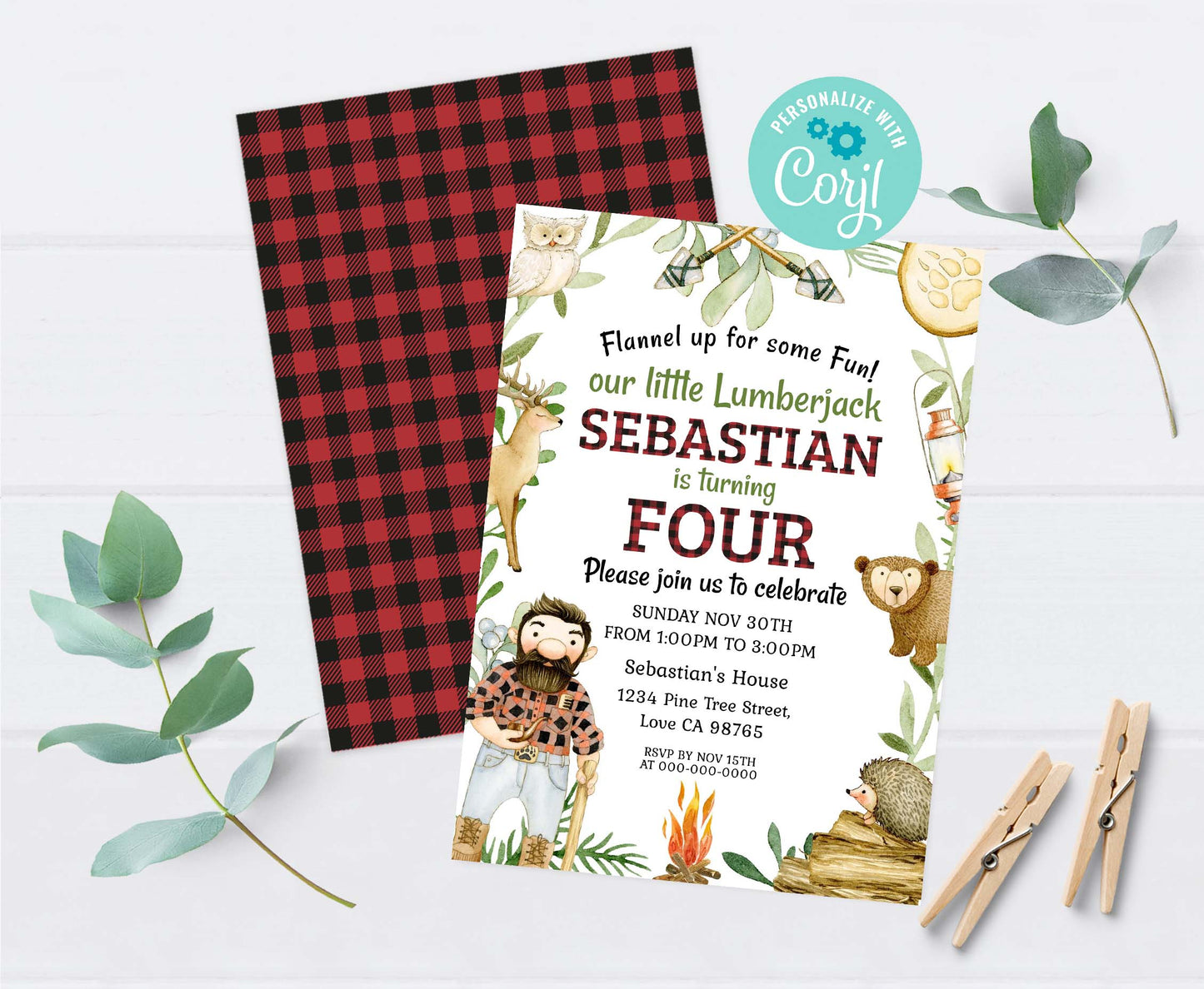 Buffalo Plaid Invitation | Editable Lumberjack Birthday Invite - 19A