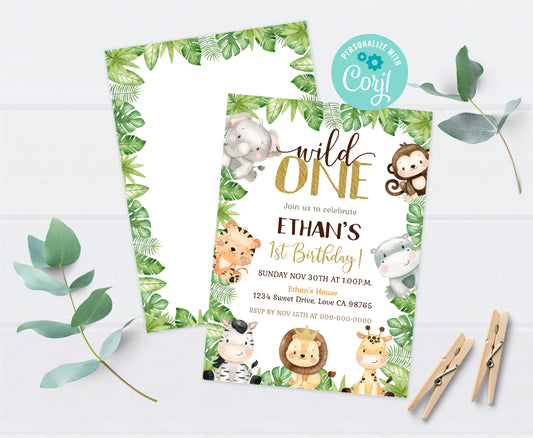 Safari Birthday Invitation | Editable Jungle Animals Party Invite - 35E