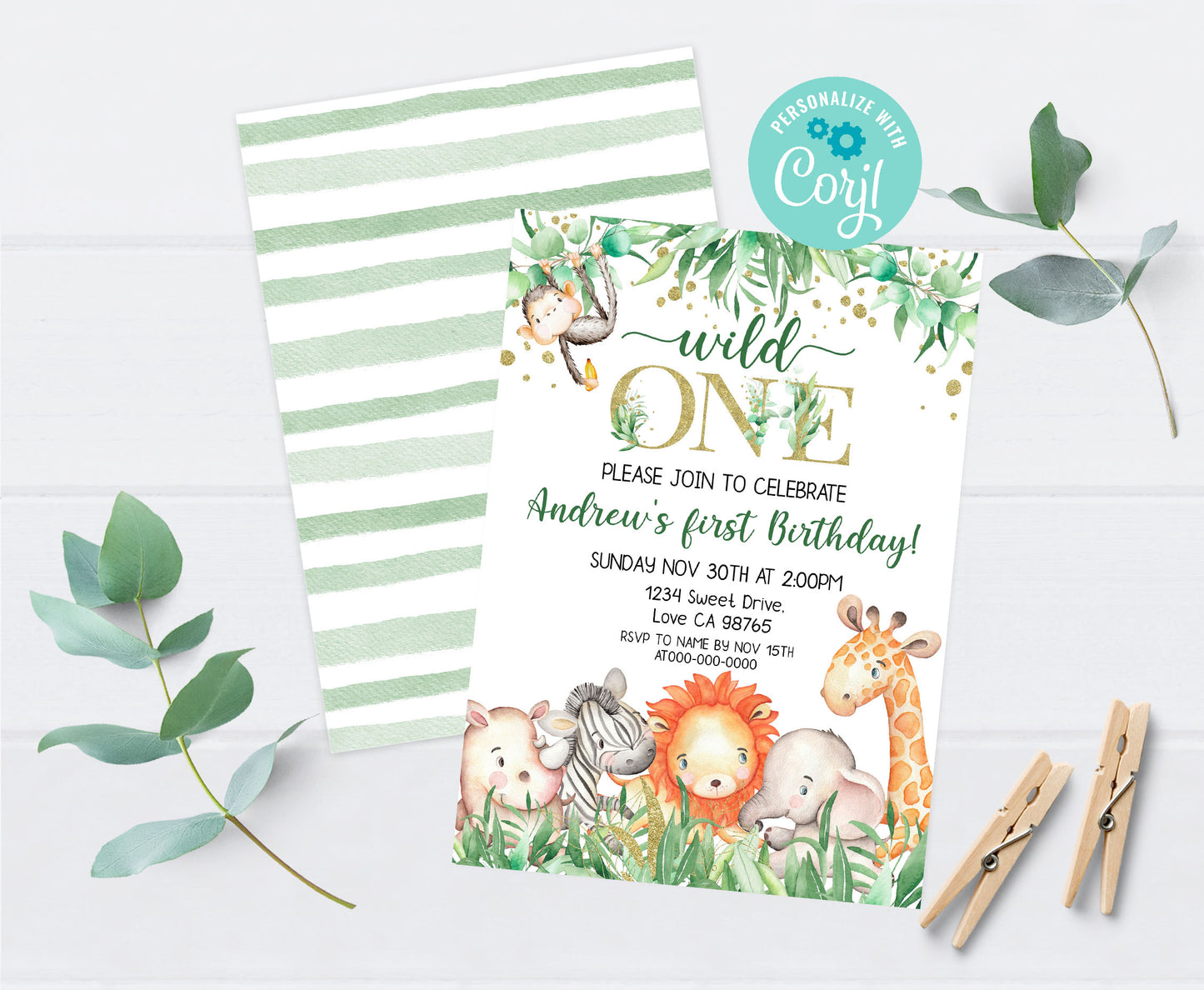 Safari Birthday Invitation | Editable Jungle Animals Party Invite - 35J