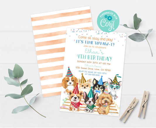 Puppy Dogs Birthday Invitation | Editable Dogs Party Invite - 72B