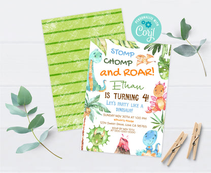 Dinosaur Birthday Invitation | Editable Dino Party Invite - 08A