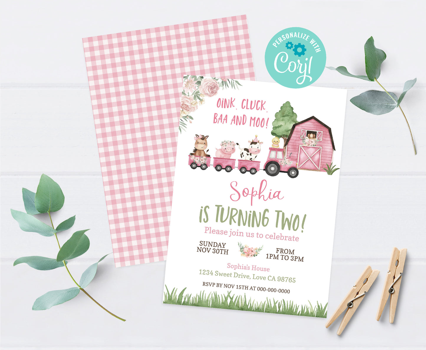 Train Girl Birthday Invitation | Editable Floral Farm Party Invite - 11A