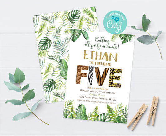 Safari 5th Birthday Invitation | Editable Jungle Party Invitation - 35H