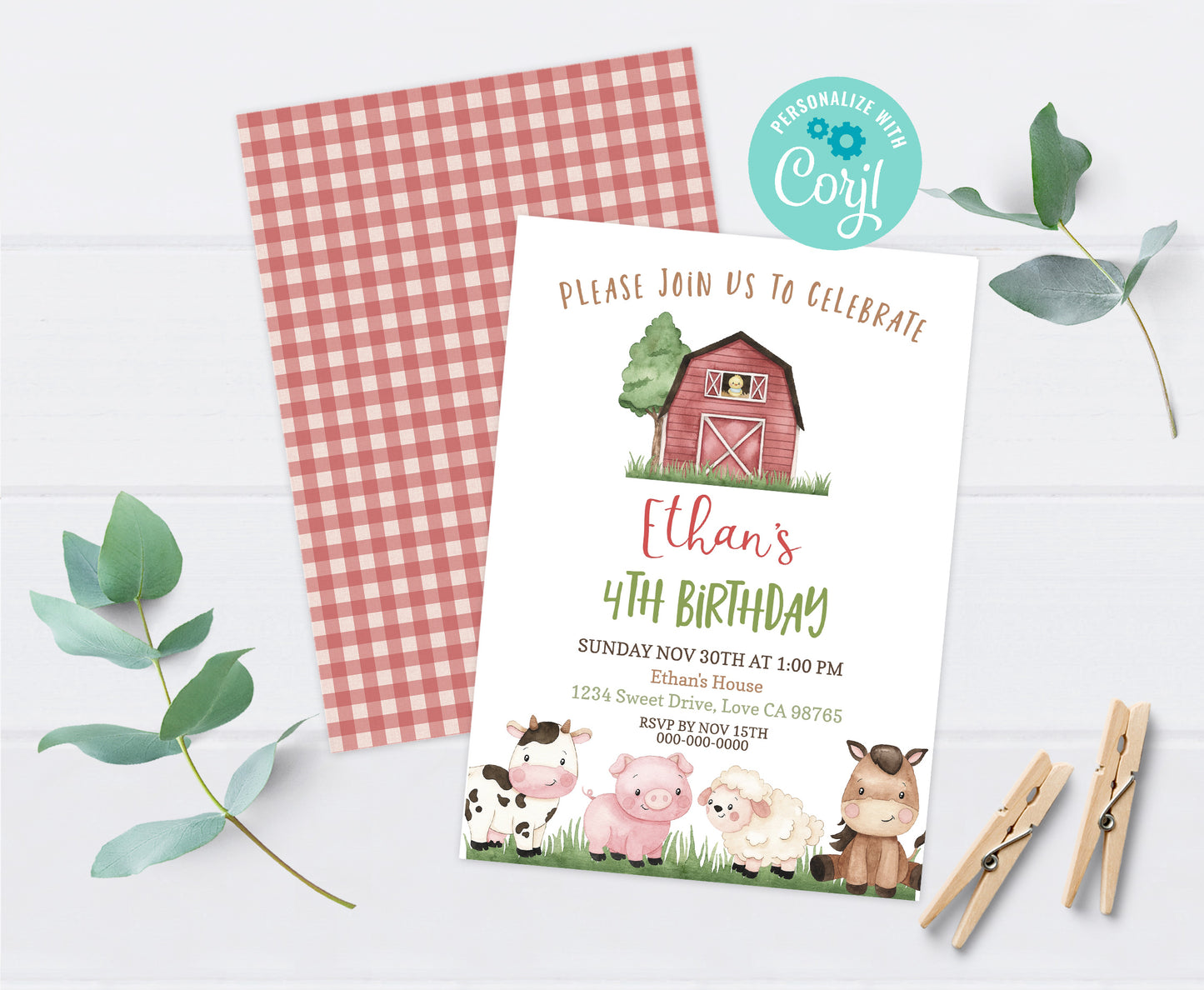 Farm Birthday Invitation Boy | Editable Barnyard Party Invite - 11A