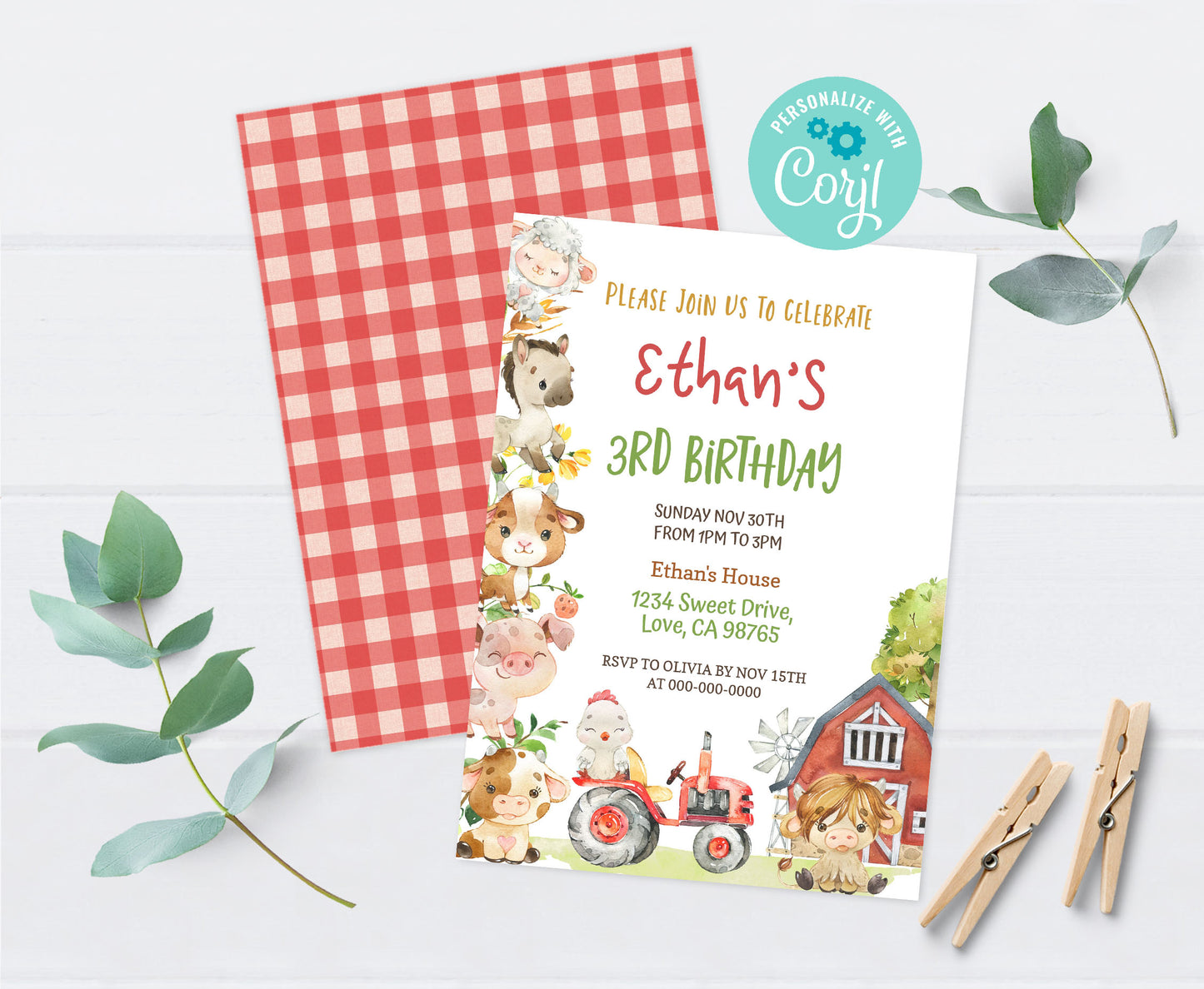 Farm Birthday Invitation Boy | Barnyard Bash Party Invite - 11D