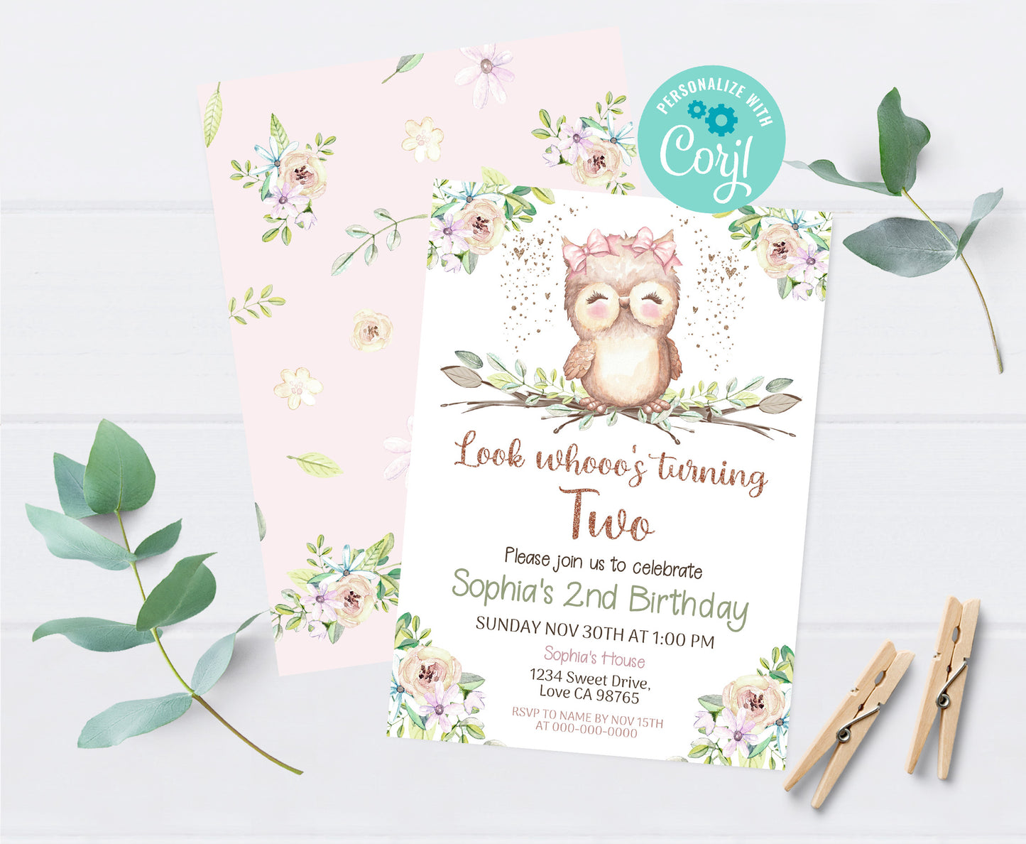 Look Whooo's Turning One Invitation | Owl Girl Birthday Party Invite- 78A