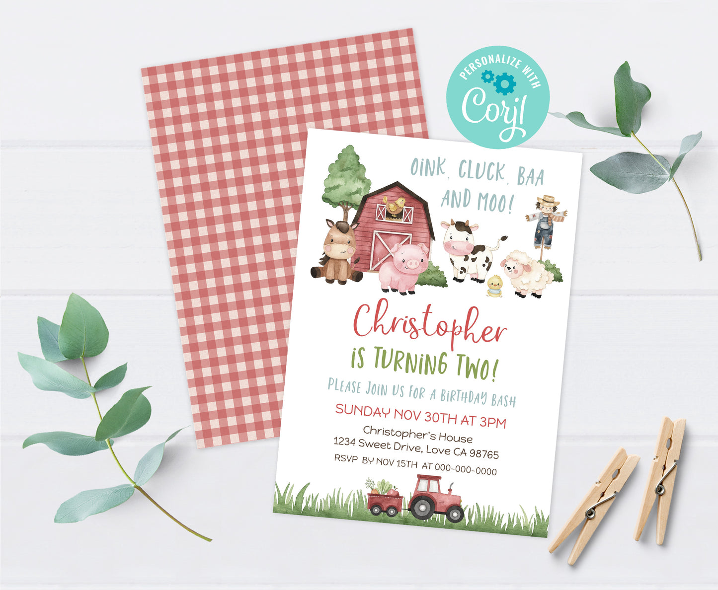 Barnyard Bash Party Invitation | Editable Farm Birthday Invite - 11A