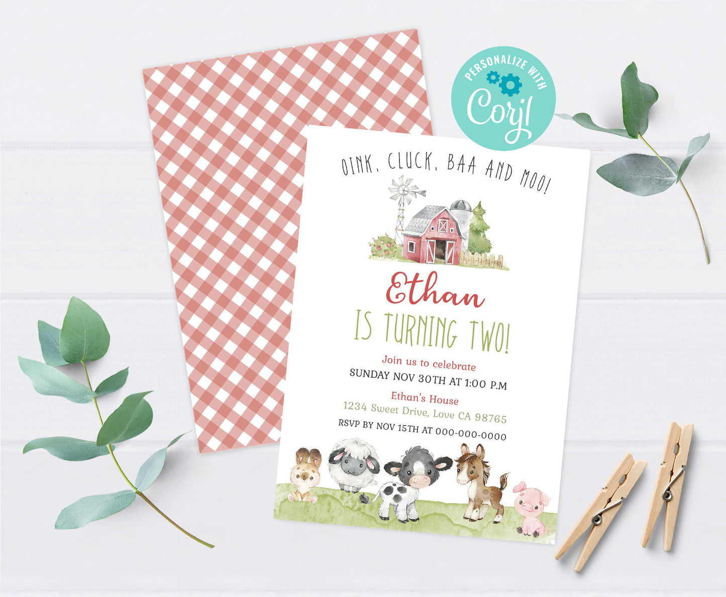 Farm Birthday Invitation | Editable Barnyard Bash Invite Boy - 11C1