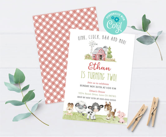 Farm Birthday Invitation | Editable Barnyard Bash Invite Boy - 11C1