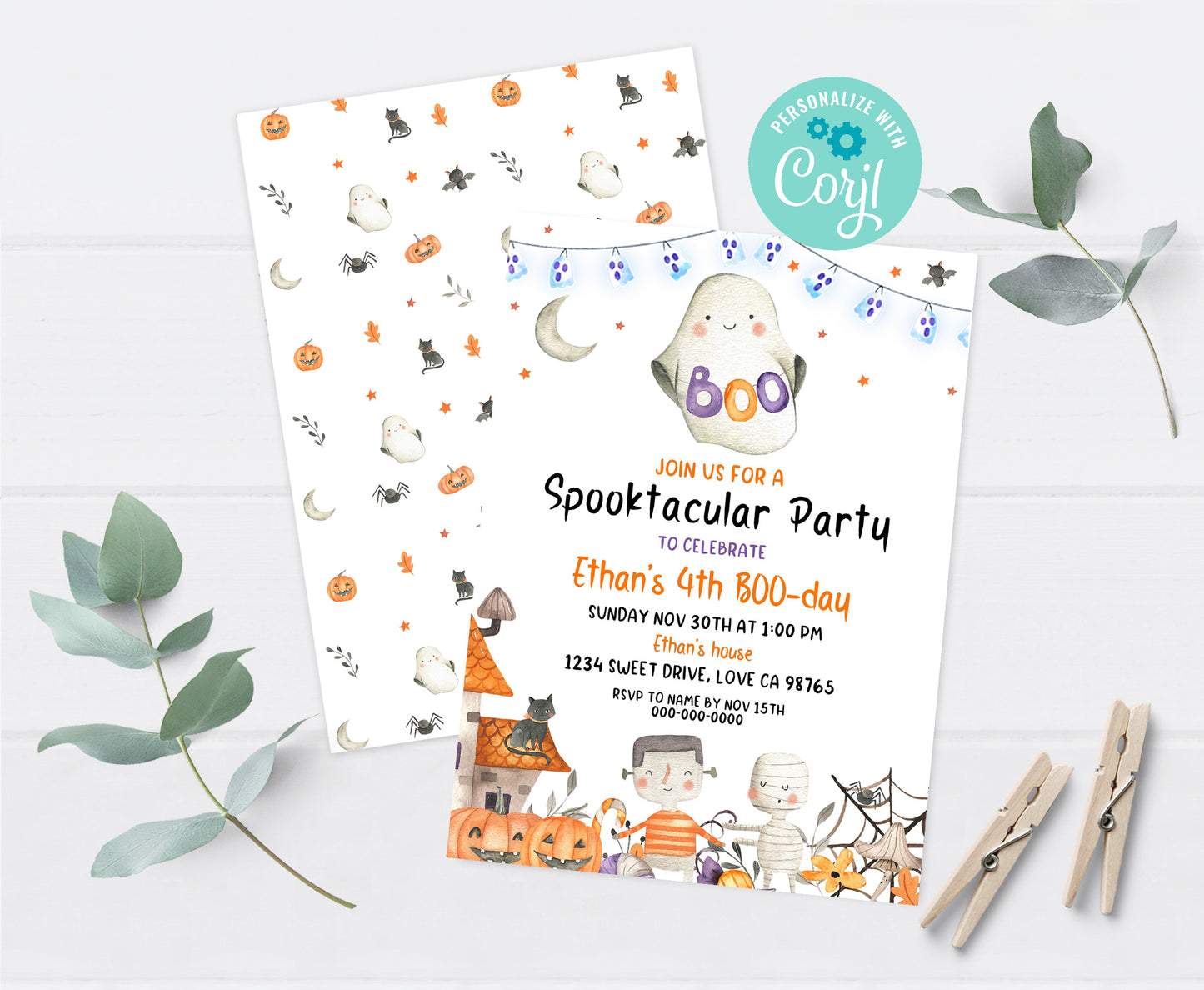 Ghost Birthday Invitation | Editable Halloween Party Invite - 115L