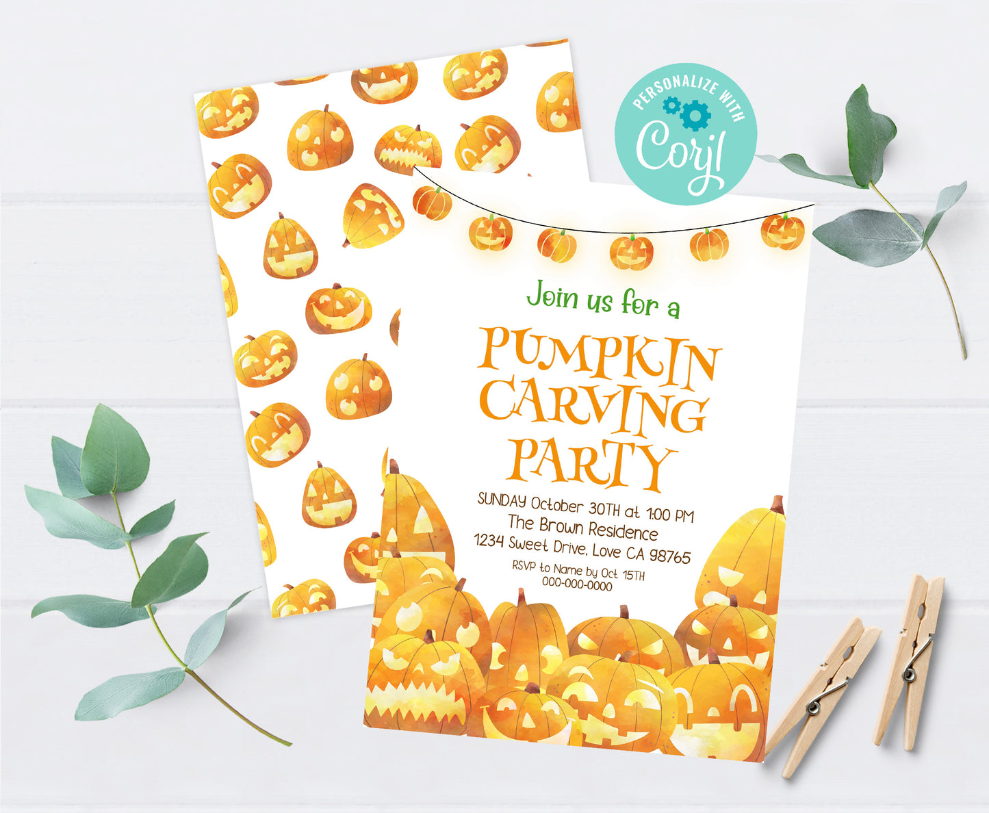 Pumpkin Carving party invitation | Editable Halloween Birthda Party - 115k