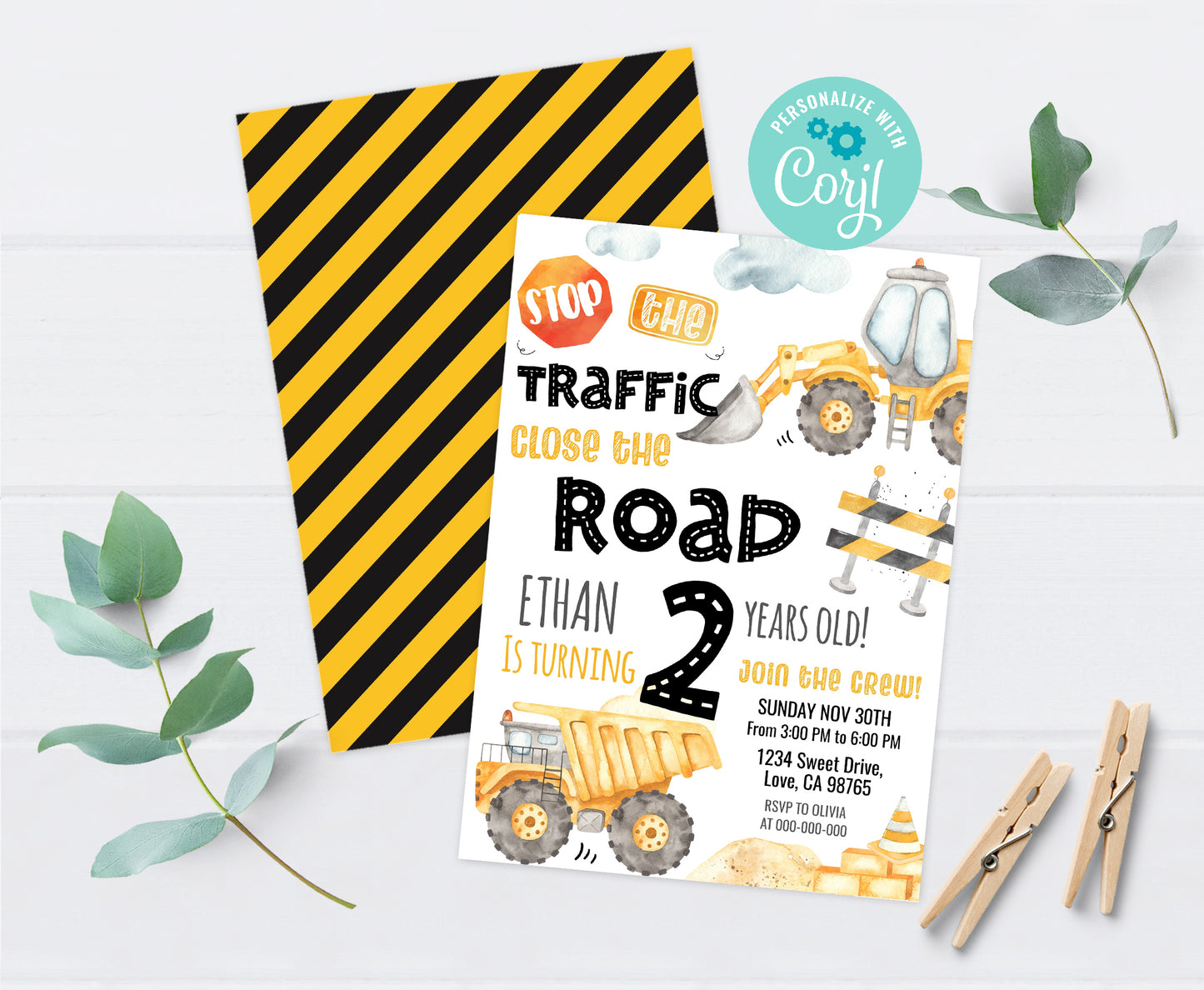 Construction Birthday Invitation | Editable Constriction Truck Party Invite - 07A