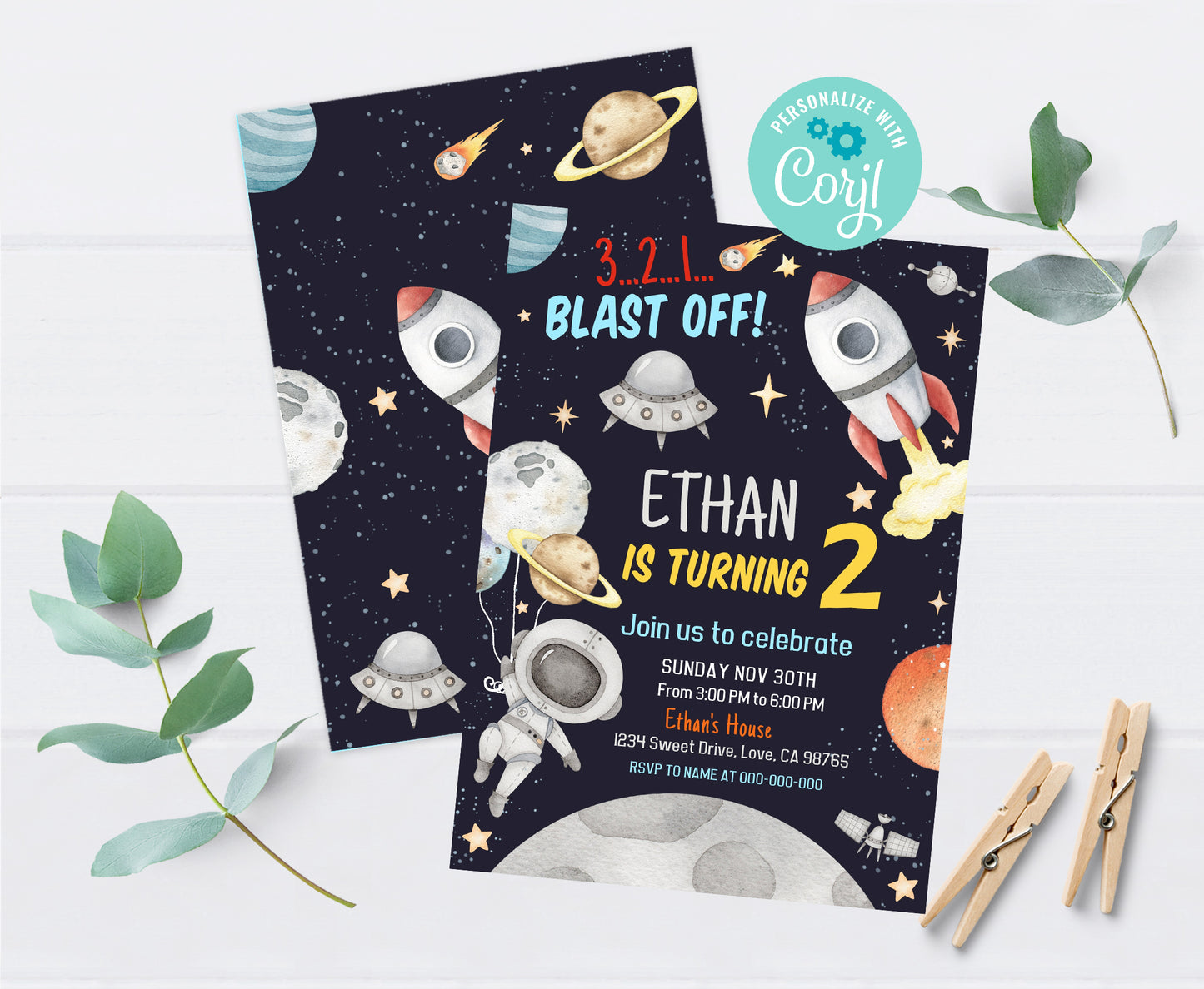 Outer Space Party Invitation | Space Birthday Invite - 39C