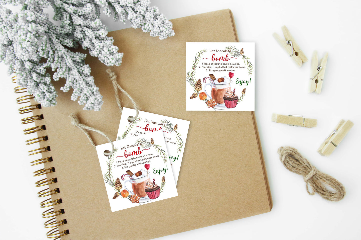 Hot Chocolate Bomb Tags 2"x2" | Christmas Gift Tags - 112