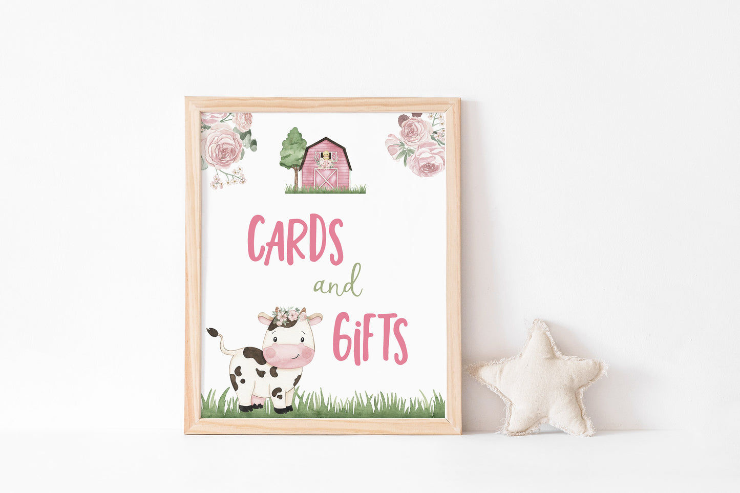 Cow Girl Cards and Gifts Sign | Floral Farm Party Decorations - 11A