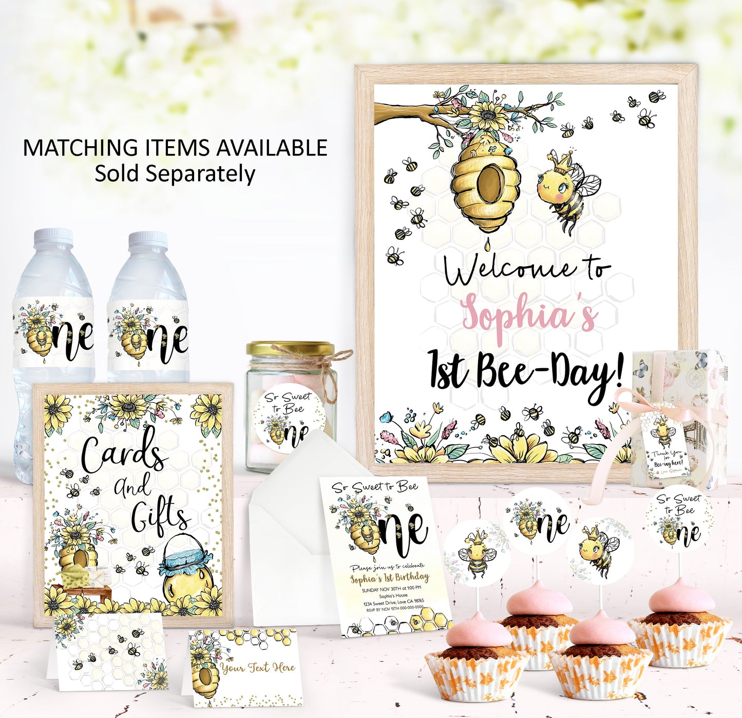 EDITABLE 1st Bee Day Water Bottle Labels | BEE Birthday Party Decorations - 61A