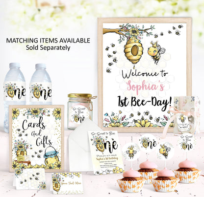 EDITABLE 1st Bee Day Water Bottle Labels | BEE Birthday Party Decorations - 61A