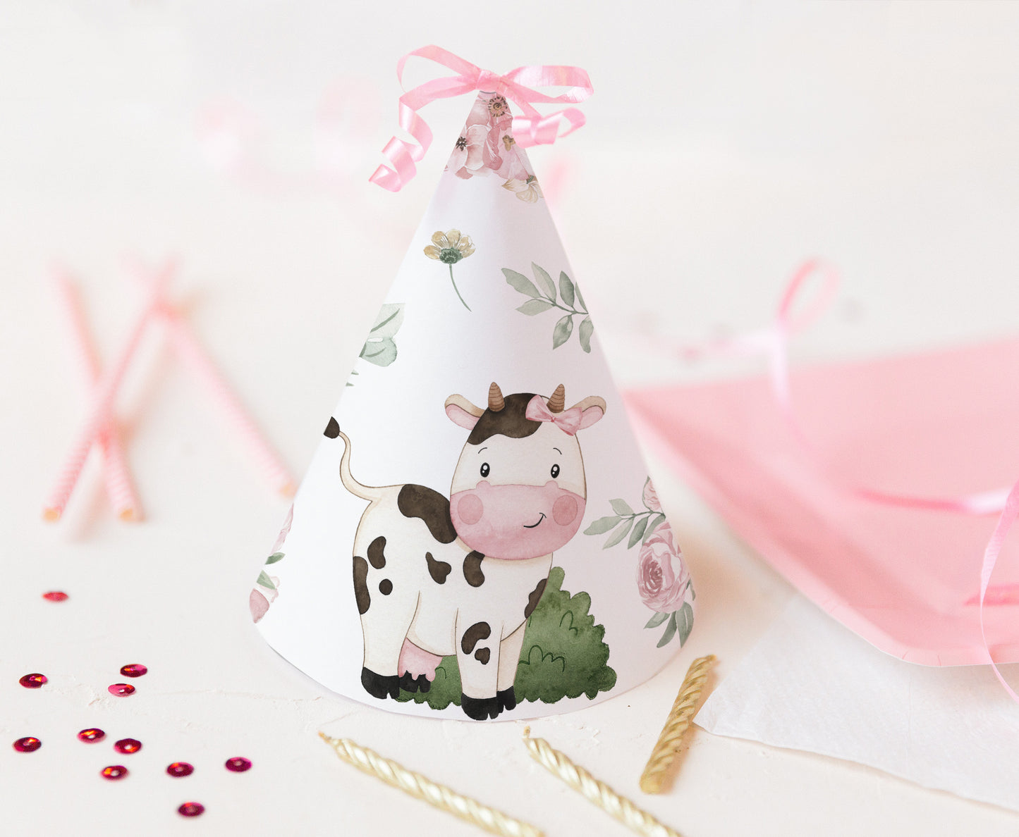 Cow Party Hats | Girl Farm Themed Birthday Party Decorations - 11A