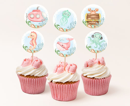 Girl Under the Sea Cupcake Toppers | Ocean Themed Party Decorations - 44A