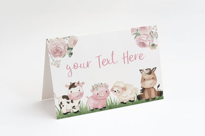 Floral Farm Place Cards | Girl Barnyard Party Table Decorations - 11A