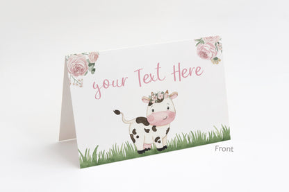 Floral Cow Place Cards | Girl Farm Table Decorations - 11A